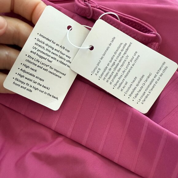 Lululemon Ribbed High Neck Cross Back One Piece Swimsuit Pink Medium Skimpy Cut - Picture 13 of 13
